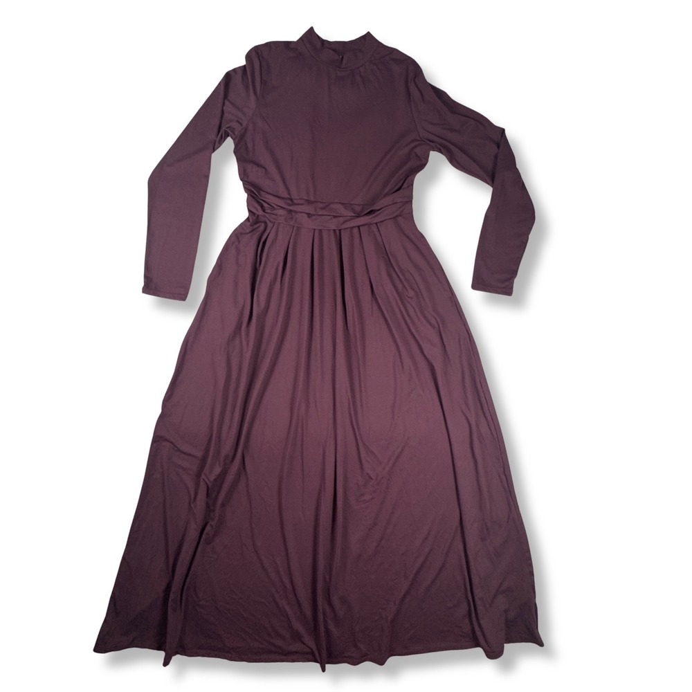 Halara Maxi Dress Long Sleeve Mock Neck Modest A-Line Plum Purple Womens Large
